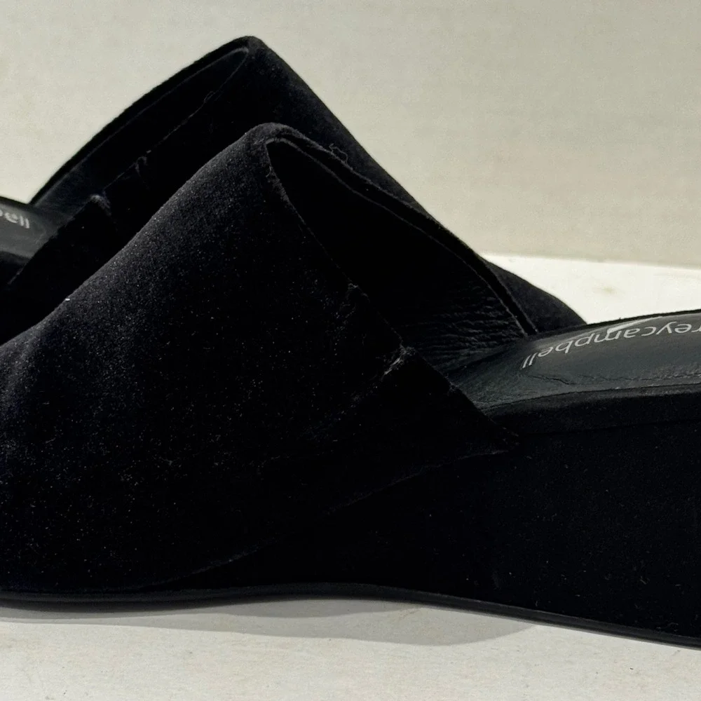 Jeffrey Campbell Willow Wedge Sandals Womens 7 Black Velvet Open Toe Slides 90s